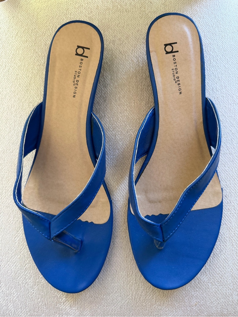 Blue Leather Slide Sandals